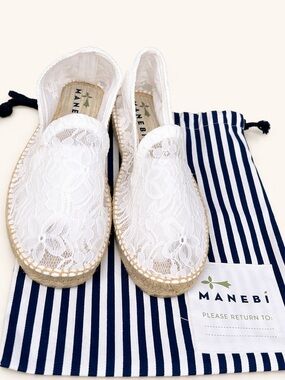 Manebi White Lace Espadrilles Slip On Flats Size 41 Boho Summer US 10